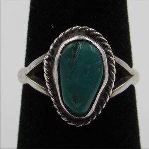 Vintage Size 5.5 Sterling Unique Green Stone Ring